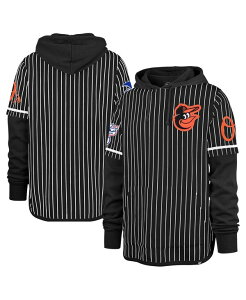 47 �u�����h �����Y �A�E�^�[ �p�[�J�[�E�X�E�F�b�g '47 Brand Men's Black Baltimore Orioles Pinstripe Double Header Pullover Hoodie Black �u���b�N
