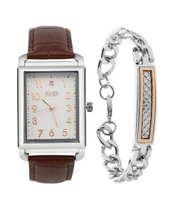 �W���[���Y�j���[���[�N �����Y �A�N�Z�T���[ �r���v ���U�[ Jones New York Men's Analog Brown Croc Leather Strap Watch 33mm Bracelet Gift Set Silver Brown �u���E��