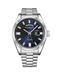 �X�g�D�[�����O ���f�B�[�X �A�N�Z�T���[ �r���v T�V���c Stuhrling Statesman 4070 Men s Watch Stainlessteel Bracelet Blue Dial Day-Date Quartz 42mm Fluted Bezel No Color �u���[