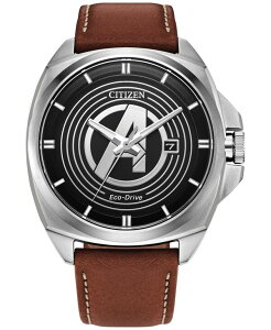 V`Y fB[X ANZT[ rv U[ Citizen Eco-Drive Men's Marvel Classic Avengers Legacy Brown Leather Strap Watch 42mm Brown uE