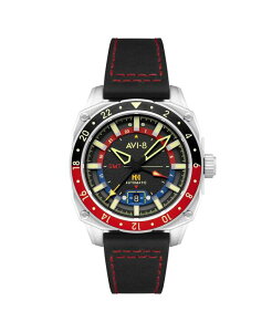 �A���B�G�C�g �����Y �A�N�Z�T���[ �r���v ���U�[ AVI-8 Men's Hawker Hunter Atlas GMT Automatic Black Leather Strap Watch 44mm Black �u���b�N