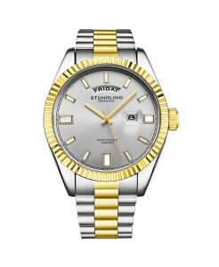 �X�g�D�[�����O ���f�B�[�X �A�N�Z�T���[ �r���v Stuhrling Statesman 4070 Men s Watch Two-Tone Bracelet Silver Dial Day-Date Quartz 42mm Fluted Bezel No Color �V���o�[