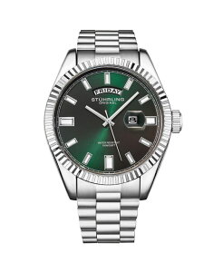 �X�g�D�[�����O ���f�B�[�X �A�N�Z�T���[ �r���v T�V���c Stuhrling Statesman 4070 Men s Watch Stainlessteel Bracelet Green Dial Day-Date Quartz 42mm Fluted Bezel No Color �O���[��