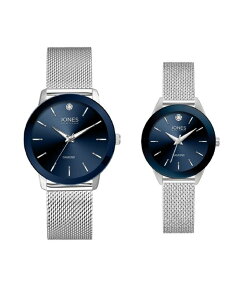 �W���[���Y�j���[���[�N �����Y �A�N�Z�T���[ �r���v ���b�V�� Jones New York Men and Women's Analog Shiny Silver Mesh Bracelets His Hers Watch 42mm 34mm Gift Set Shiny Silver �V���o�[