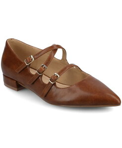 �W�����l �R���N�V���� ���f�B�[�X �V���[�Y �p���v�X Journee Collection Women's Gretel Strappy Mary Jane Pointed Toe Flats Cognac