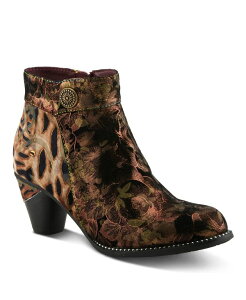 �y���������z �����e�B�X�e ���f�B�[�X �u�[�c�E���C���u�[�c �V���[�Y Women's Dessalynn Floral and Animal Print Suede Ankle Boots with Velvet Lining Decorative Button Side Zipper Artistic Comfort Booties Bronze multi