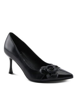 �A�Y�[�� ���f�B�[�X �V���[�Y �p���v�X ���U�[ �q�[�� Azura Women's Impression Leather Pumps with Flower Applique Crystal-Embellished Stiletto Heel Cushioned Leather Insole Heels for Work or Evening Black �u���b�N