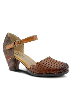 �����e�B�X�e ���f�B�[�X �V���[�Y �p���v�X �t�����[�� �t�����[ �q�[�� L'Artiste Women's Adodora Floral Tapestry Mary Jane Heels withook-and-Loop Strap Scallopedges Decorative Buckle Cushioned Insole Flexible Sole Camel �L��