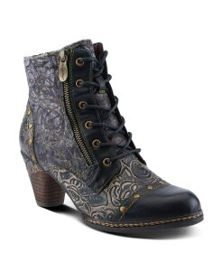 �y���������z �����e�B�X�e ���f�B�[�X �u�[�c�E���C���u�[�c �V���[�Y Women's Avyanna Velvet and Leather Ankle Boots with Embossed Floral Design Cap Toe Dual Zippers and Low Heel Black multi