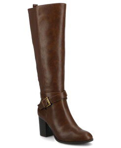 �W�����l �R���N�V���� ���f�B�[�X �V���[�Y �u�[�c�E���C���u�[�c �q�[�� Journee Collection Journee Womens Avalonn Buckle Strap Knee High Stacked Heel Inside Zipper Comfort Dress Boots Regular Wide Calf & Extra Wide Calf Chocol