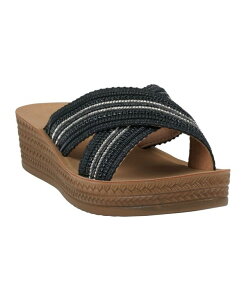 �W�[�V�[�V���[�Y ���f�B�[�X �T���_�� GC Shoes Women's Robyn Embellished Crisscrosstrap Wedge Sandals Black �u���b�N