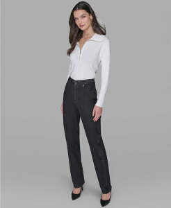 �J�[�� ���K�[�t�F���h ���f�B�[�X �{�g���X �f�j���p���c �W�[���Y KARLAGERFELD PARIS Women's Rhinestone-Stripe Straight-Leg Jeans 2P-16 Black �u���b�N