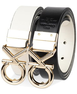 �J���o���N���C�� ���f�B�[�X �A�N�Z�T���[ �x���g Calvin Klein Women's Reversible Puffed CK Monogram Buckle Belt Bone/black �u���b�N