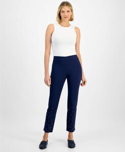 �W�F�C�G���R���N�V���� ���f�B�[�X �{�g���X �J�W���A���p���c JM Collection Women's Rhinestone Pearl Embellished Pull-On Cambridge Pants Intrepid Blue �u���[