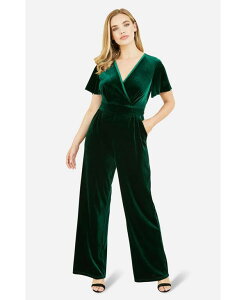 ���~�L�� ���f�B�[�X �{�g���X �J�W���A���p���c �x���x�b�g �W�����v�X�[�c Yumi Women's Angel Sleevelvet Jumpsuit Green �O���[��