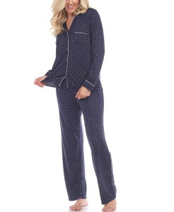 �z���C�g�}�[�N ���f�B�[�X �A���_�[�E�F�A �i�C�g�E�F�A White Mark Women's Pajama Set 2 Piece Navy �l�C�r�[