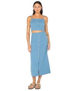 ���L�V�[ ���f�B�[�X �{�g���X�J�[�g �~�f�B �R�b�g�� Roxy Juniors' Island Nomad Cotton Button-Front Midi Skirt Captains Blue Solid �u���[