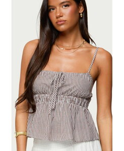 �A�f�B�N�e�b�h ���f�B�[�X �g�b�v�X �V���c �M���K���`�F�b�N �M���K�� Edikted Women's Zahara Gingham Babydoll Top Brown �u���E��