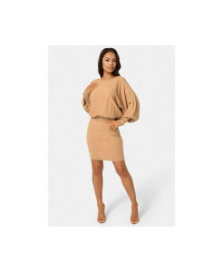�x�x ���f�B�[�X �g�b�v�X �����s�[�X �~�f�B �Z�[�^�[ Bebe Women'scoop Neck Bloudson Sweater Midi Dress Camel �L������