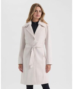 GgCV[ fB[X AE^[ WPbgEu] XG[h Ellen Tracy Women's Faux Suede Trench with Detachable Fur Collar Cream N[