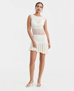 �o�[�X���[ ���f�B�[�X �g�b�v�X �����s�[�X �A�V�����g���[ �~�j ���b�V�� Bar III Women's Asymmetric Mesh Mini Dress Eggnog