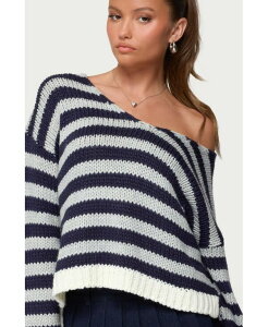 �A�f�B�N�e�b�h ���f�B�[�X �A�E�^�[ �j�b�g�E�Z�[�^�[ Edikted Women's Eugenie Oversized Striped Knit Sweater Navy �l�C�r�[