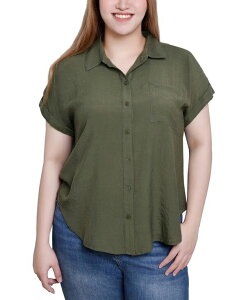 �j���[���[�N�R���N�V���� ���f�B�[�X �g�b�v�X �V���c �W���[�W�[ NY Collection Short Sleeve Woven Front-Jersey Back Top Cypress