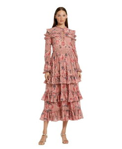 �}�b�N�_�K�� ���f�B�[�X �g�b�v�X �����s�[�X �e�B�A�[�h �t���� ���[�X Mac Duggal Women's Long Sleeve Lace Up Frontiered Ruffle Dress Rose multi �}���`�J���[