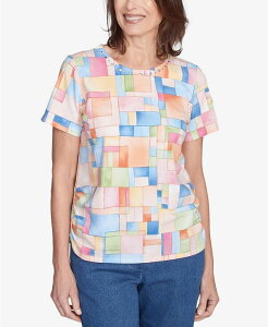 �A���t���b�h �_�i�[ ���f�B�[�X �g�b�v�X �V���c �v�` Alfredunner Petite Color Block Tile Top with Side Ruching Pastel