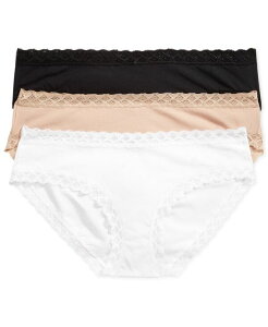 �i�g�� ���f�B�[�X �A���_�[�E�F�A �p���c �R�b�g�� ���[�X Natori Bliss Lace-Trim Cotton Brief Underwear 3-Pack 156058MP Black/Cafe/White �z���C�g