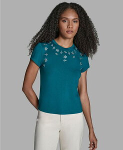 �r�[�V�r�[�W�[ ���f�B�[�X �g�b�v�X T�V���c ���� BCBG Women'short-Sleevembellished T-Shirt Cote Dazur