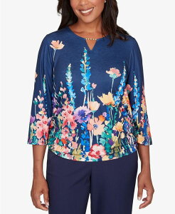 �A���t���b�h �_�i�[ ���f�B�[�X �g�b�v�X �V���c �t�����[�� �v�` �j�b�g �t�����[ Alfredunner Petite Saratoga Springs Vertical Floral Border Knitop Navy Multi �l�C�r�[