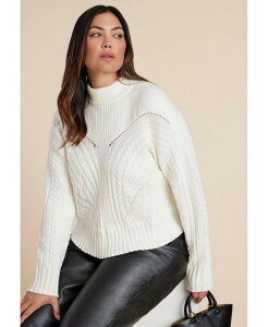 �G���N�C ���f�B�[�X �A�E�^�[ �j�b�g�E�Z�[�^�[ �X�^���h�l�b�N ELOQUII Women's Cableknit Funnelneck Sweater Jet stream