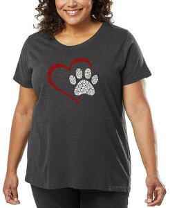�G���G�[�|�b�v�A�[�g ���f�B�[�X �g�b�v�X T�V���c �v���X�T�C�Y LA Pop Art Plusize Paw Heart Word Art-Shirt Gray �O���[