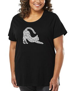 �G���G�[�|�b�v�A�[�g ���f�B�[�X �g�b�v�X T�V���c �v���X�T�C�Y LA Pop Art Plusize Stretching Cat Word Art-Shirt Black �u���b�N