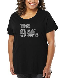 �G���G�[�|�b�v�A�[�g ���f�B�[�X �g�b�v�X T�V���c �v���X�T�C�Y LA Pop Art Plusize The 90's Word Art-Shirt Black �u���b�N