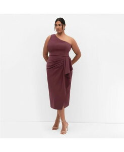 �V�e�B�[�V�b�N ���f�B�[�X �g�b�v�X �����s�[�X �v���X�T�C�Y CITY CHIC Plusize Priyanka One Shoulder Dress Chocolate cherry �`���R���[�g