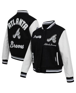 �v���X�^���_�[�h ���f�B�[�X �A�E�^�[ �W���P�b�g�E�u���]�� �E�[�� Pro Standard Women's Black Atlanta Braves Cultivated Pearls Rib Wool Full-Zip Varsity Jacket Black �u���b�N
