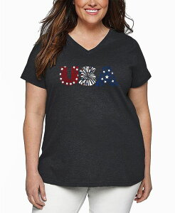 �G���G�[�|�b�v�A�[�g ���f�B�[�X �g�b�v�X T�V���c V�l�b�N �v���X�T�C�Y LA Pop Art Plusize USA Fireworks Word Art V-Neck T-Shirt Grey �O���[
