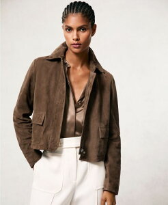 CX fB[X AE^[ WPbgEu] XG[h Nbvh REISS Women's Drew Cropped Suede Jacketaupe Neutral g[v