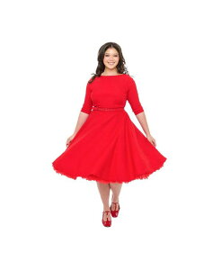 ���j�[�N�r���e�[�W ���f�B�[�X �g�b�v�X �����s�[�X �v���X�T�C�Y Unique Vintage Plusize Three Quarter Sleeve Beltedevon Swing Dress Bright red ���b�h