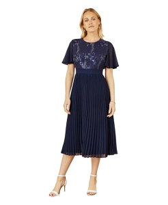 ���~�L�� ���f�B�[�X �g�b�v�X �����s�[�X �v���[�c �~�f�B �X�p���R�[�� Yumi Women'sequin Embellished Pleated Midi Dress Navy �l�C�r�[