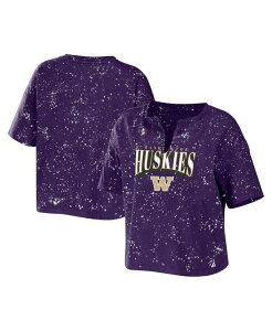 EFA oC G Ah[Y fB[X gbvX TVc Nbvh WEAR by Erin Andrews Women's Purple Washington Huskies Bleach Wash Splatter Cropped Notch Neck T-shirt Purple p[v