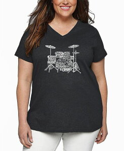 �G���G�[�|�b�v�A�[�g ���f�B�[�X �g�b�v�X T�V���c V�l�b�N �v���X�T�C�Y LA Pop Art Plusize Drums Word Art V-Neck T-Shirt Grey �O���[