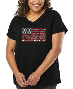 �G���G�[�|�b�v�A�[�g ���f�B�[�X �g�b�v�X T�V���c V�l�b�N �v���X�T�C�Y LA Pop Art Plusize Fireworks American Flag Word Art V-Neck T-Shirt Black �u���b�N