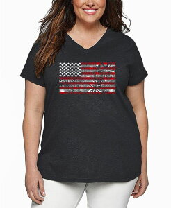 �G���G�[�|�b�v�A�[�g ���f�B�[�X �g�b�v�X T�V���c V�l�b�N �v���X�T�C�Y LA Pop Art Plusize Fireworks American Flag Word Art V-Neck T-Shirt Grey �O���[
