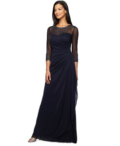 �A���b�N�X�C�u�j���O�X ���f�B�[�X �g�b�v�X �����s�[�X �h���[�v�` Alex Evenings Petite Draped Sweetheart Embellished Gown Dark Navy �l�C�r�[