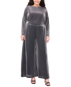 �~�X�N ���f�B�[�X �g�b�v�X �����s�[�X ���C�h���b�O �v���X�T�C�Y �p���c MSK Plusize Wide Leg Pull-On Pants Black Silver �u���b�N