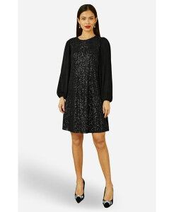 ���~�L�� ���f�B�[�X �g�b�v�X �����s�[�X �x���x�b�g �X�p���R�[�� Yumi Women's Velvet Sequin Tunic Dress Black �u���b�N