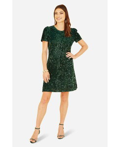 ���~�L�� ���f�B�[�X �g�b�v�X �����s�[�X �~�j �X�p���R�[�� Yumi Women'sequin Tunic Mini Dress Green �O���[��